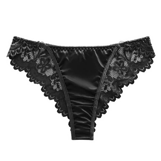 1pc Women's Satin Silky Knickers Sexy Bikini Briefs Underwear See Through Lace Panties Low Waist Female Thongs