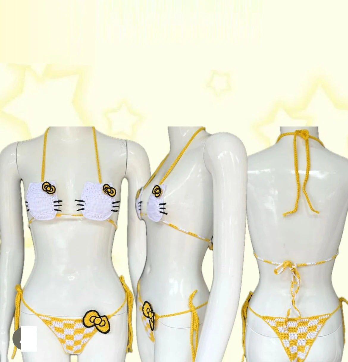 8 colors High Quality Handmade Crochet Micro Bikini Set Sexy String Brazil Bathing Suit Top Grade Cotton Fabric Kitty Swimwear