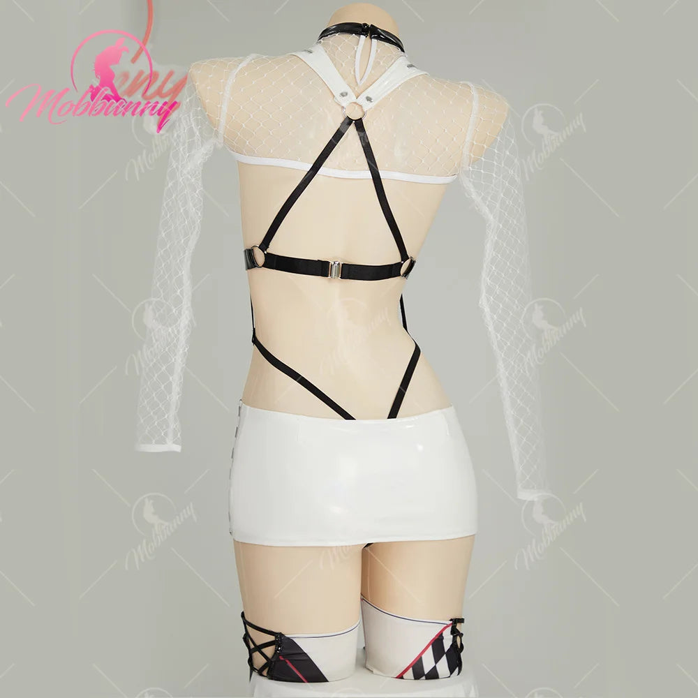 MOBBUNNY X DISHWASHER1910 Racing Baby Owari Cosplay Costume Lingerie Jumpsuit Set Cutout Bodysuit and Skirt with Mesh Top Hat