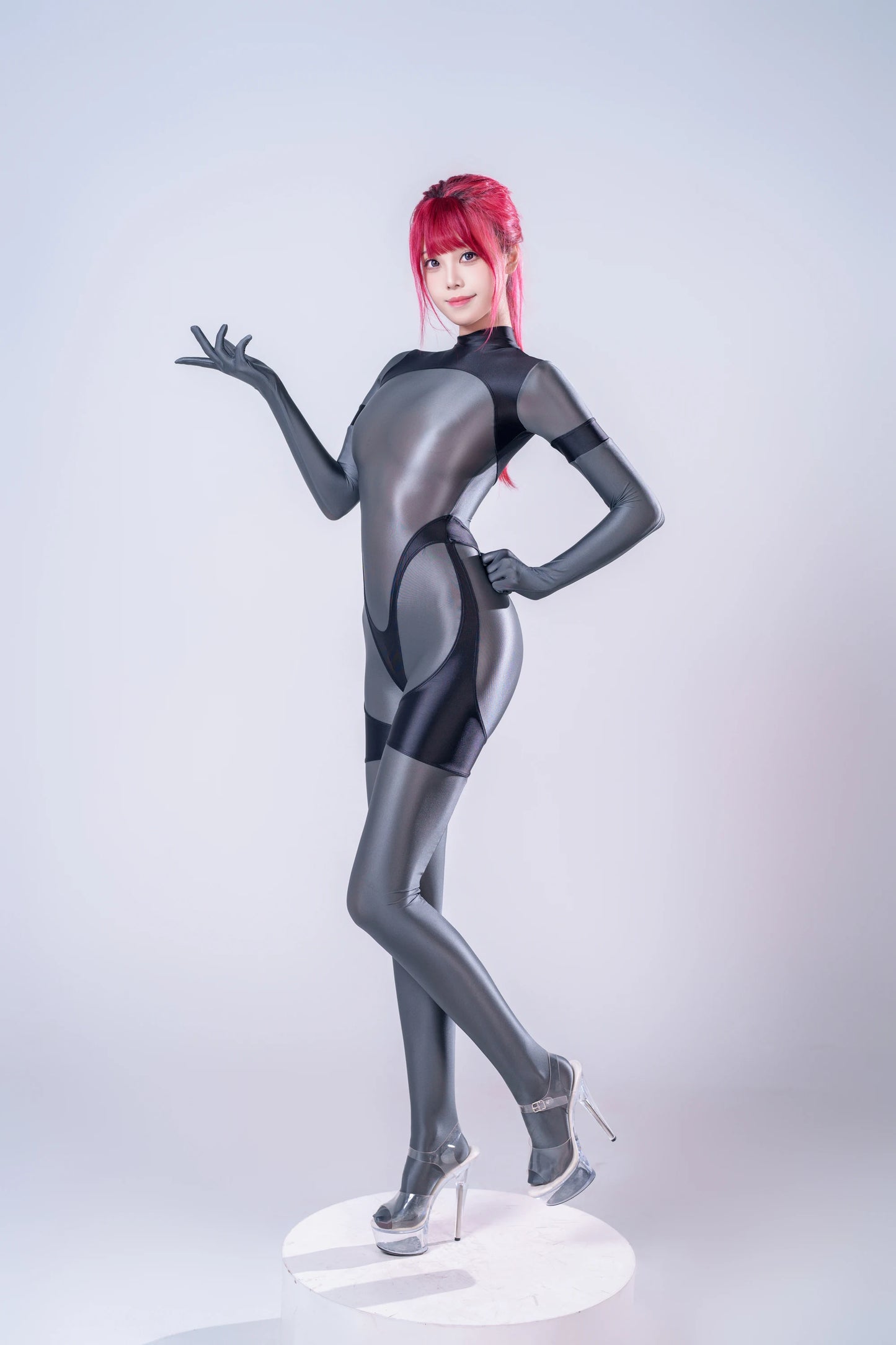 women gloss see through swimsuit Oil shiny back zipper jumpsuit body suits japanese swimsuit play the role Tights