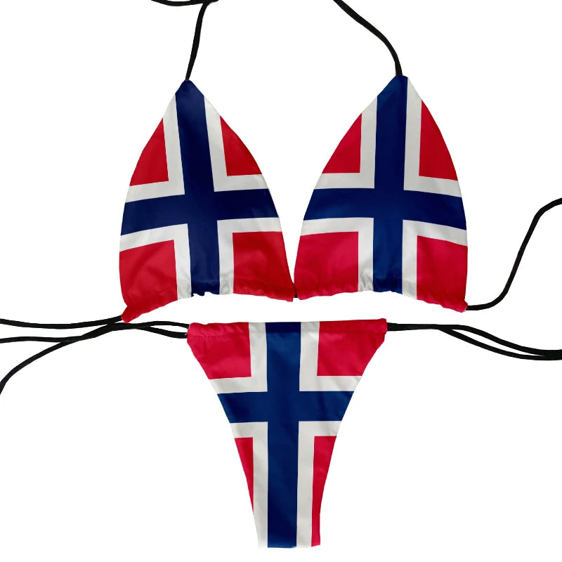 ASHBURNS Fashion flag pattern printed swimsuit sexy ladies bikini suit ladies beach swimming two-piece beach party swimming