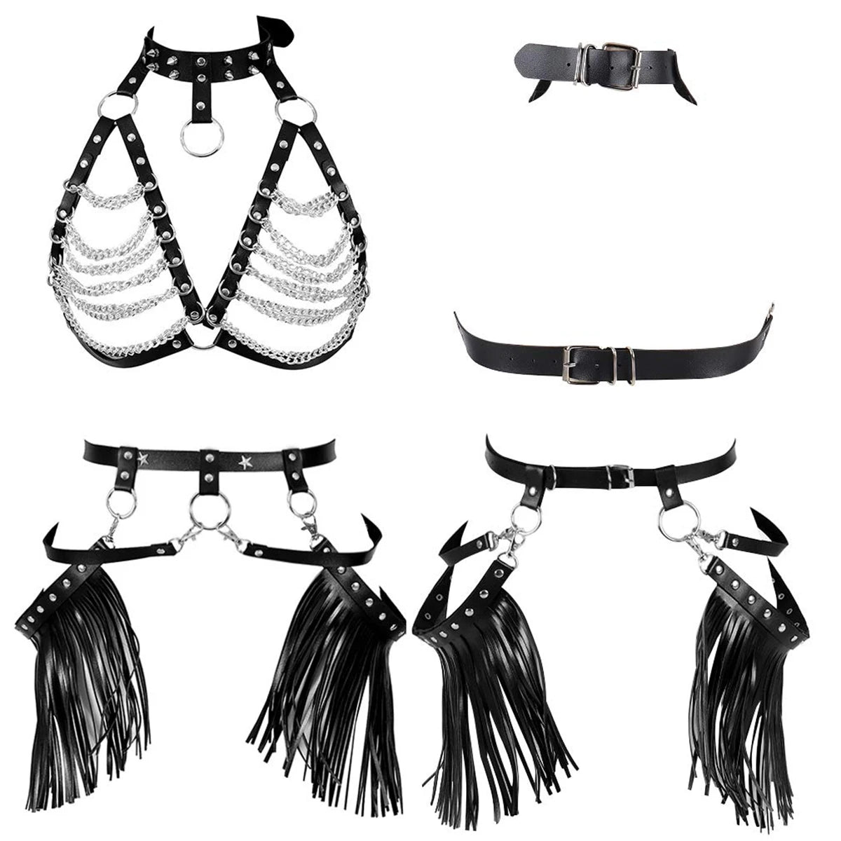 Women Trend Punk Belts Set Decoration Belt Female Street Style Chest Chain Leather Harajuku Goth Waistband Clothing Accessories