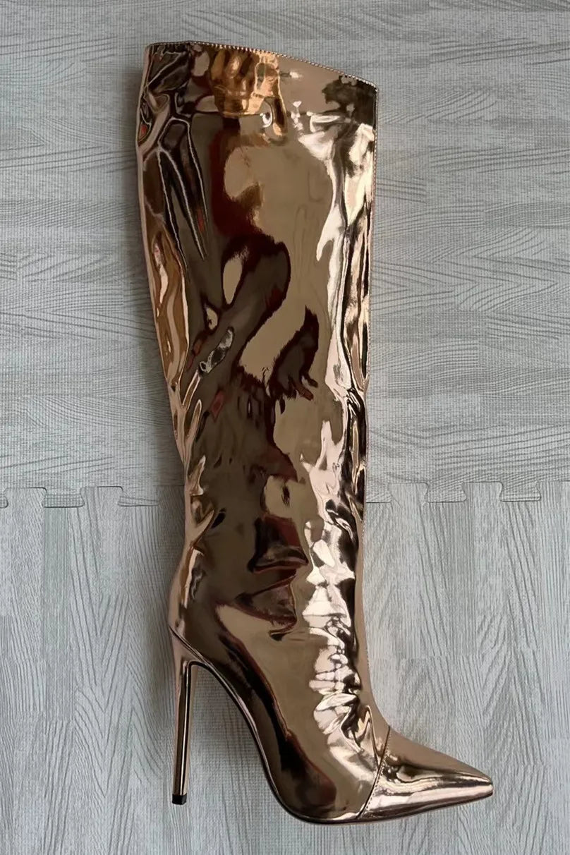 Knee High Boots Candy Colors Mirror Leather Women Knee High Boots High Heels Stilettos Runway Shoes for Women High Heel Boots