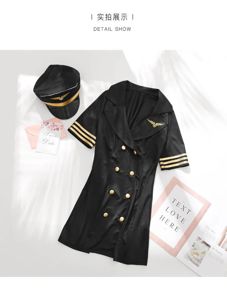 4-Piece Set Uniform Temptation Sexy Lingerie Airline Stewardess Costume Erotic Role-Playing Sexy Halloween Costume Women