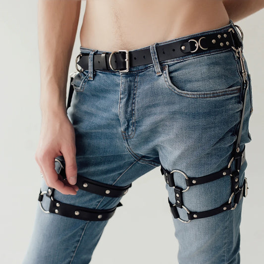 Fashion Men Sexy Punk Leather Suspenders Leg Harness Sissy Gay Thigh Harness Belt Men Pants Accessories Bdsm Bondage Suspenders