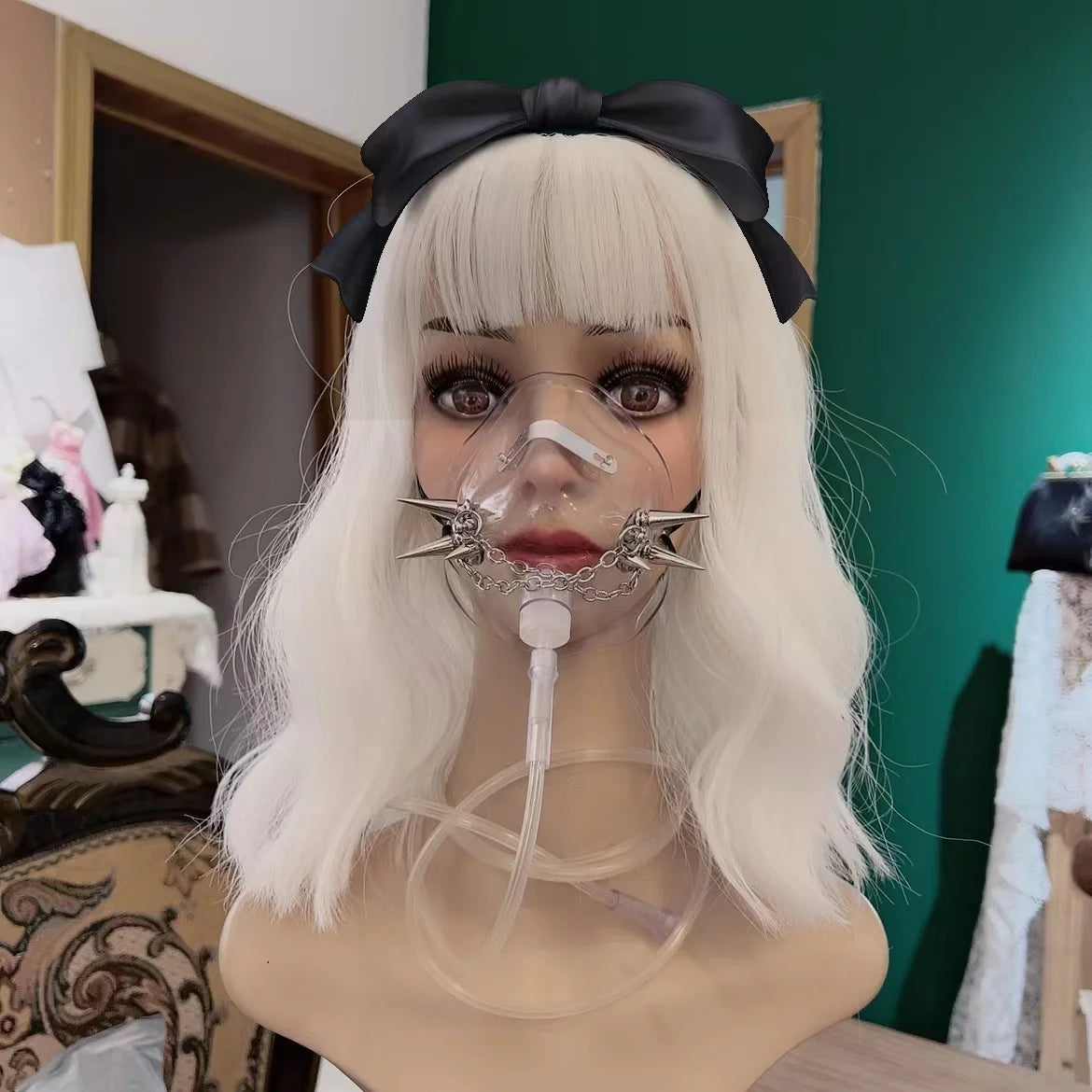 Cyberpunk Harajuku Gothic Grunge Rivets Metal Chain PVC Mask Y2k Punk Cosplay Transparent Breath Masks Chic Party Accessory