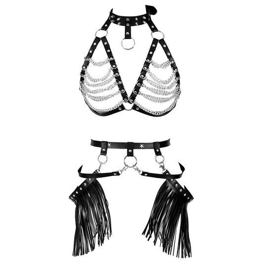Women Trend Punk Belts Set Decoration Belt Female Street Style Chest Chain Leather Harajuku Goth Waistband Clothing Accessories
