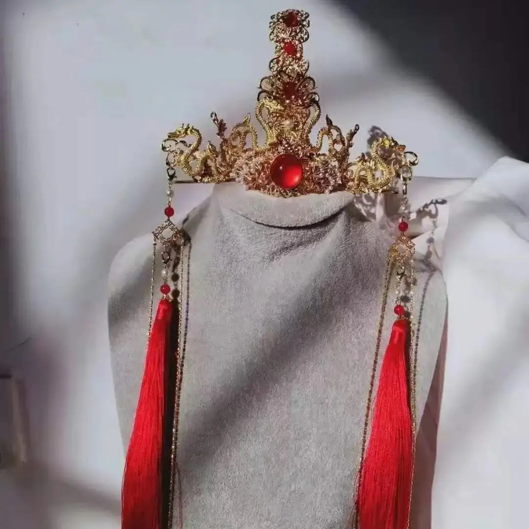 Heavenly Officials Bless Crown Prince Joy God Yue Shen's Wedding Dress Hair Crown Xie Lian Hair Crown Cosplay Han Fu Halloween