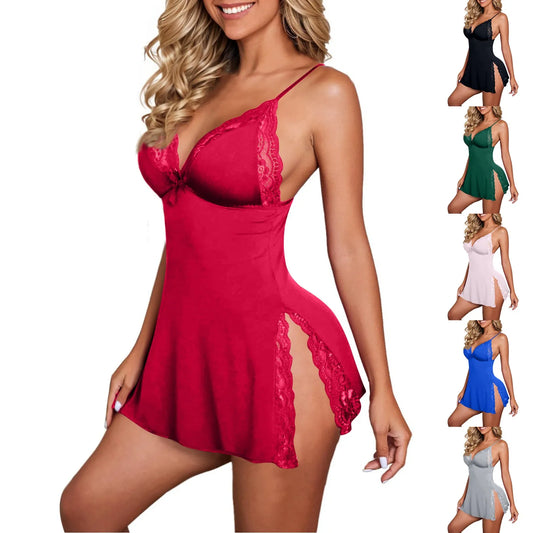 Sexy Lingerie Side Slit Hot Lingerie Porno Slim Fitting Suspender Nightgown  Sexy Nightwear