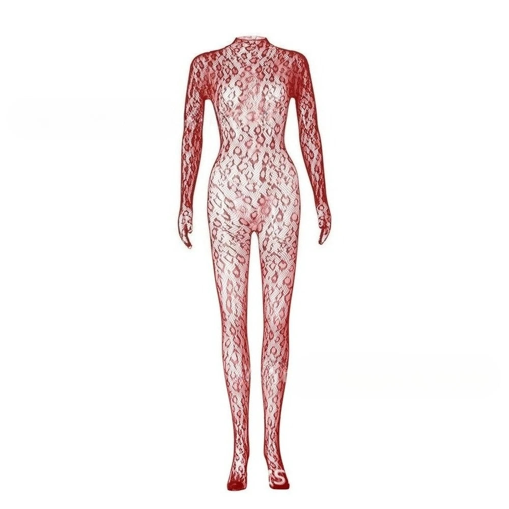 Toucheart Sexy Mesh Jumpsuit Women's Underwear Long-sleeved Jumpsuit Fishnet Top with Closed Crotch Perspective Sexy Jumpsuit