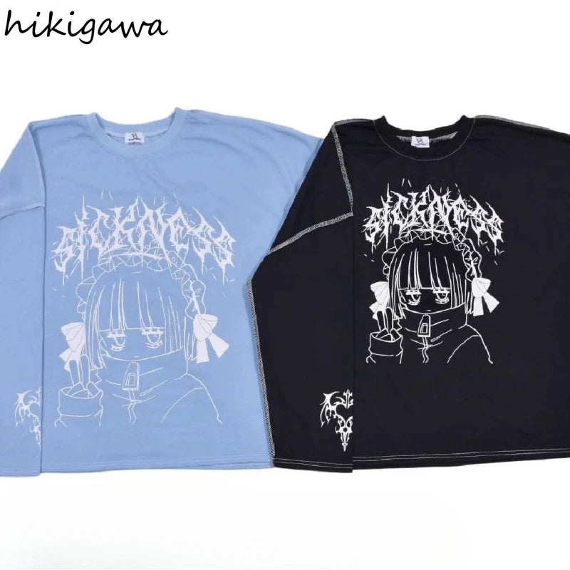 Streetwear T Shirts Women Clothing Print Long Sleeve Tees Casual Fashion Japanese Camisetas Cartoon Y2k Tops Oversized T-shirts