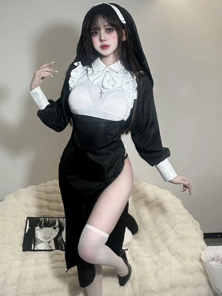 Nun Anime JK Cosplay Costumes Japanese Student Outfit Sister Uniform Crotchless Women Night Role Play Temptation Apparel