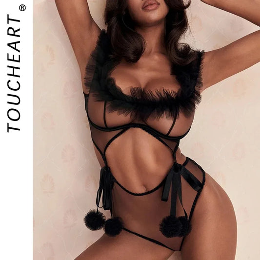 Toucheart Sexy Adult Lingeries Hot Bodysuit See Through Baby Dolls Ladies Ruffled Sissy Lingerie To Catch Daring Adult Costume