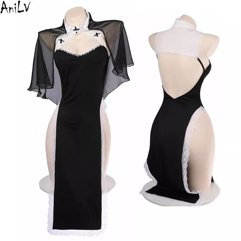 AniLV New Nun Series Uniform Halloween Cosplay Women Medieval Convent Sister Dress Outfit Set Costumes