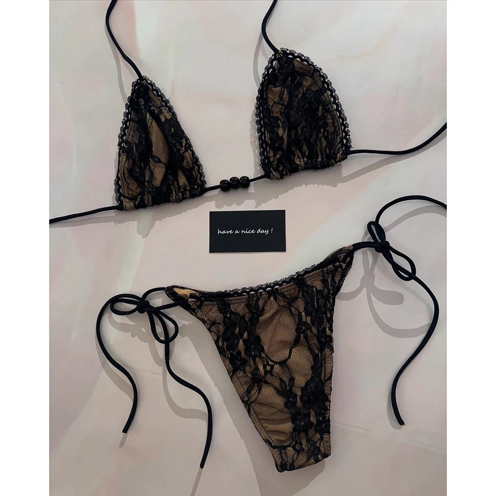 Micro Bikini Sexy Swimsuits For Women 2025 Swimwear Lace Brazilian Bikini Set Thong Biquini Swim Suits Solid Beachwear Female