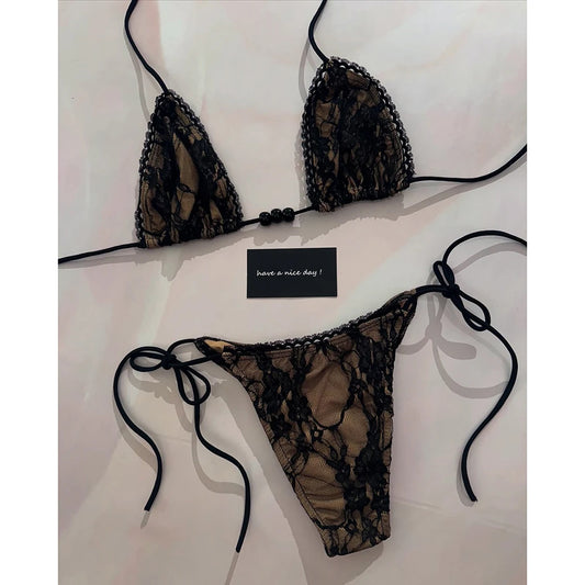 Micro Bikini Sexy Swimsuits For Women 2025 Swimwear Lace Brazilian Bikini Set Thong Biquini Swim Suits Solid Beachwear Female