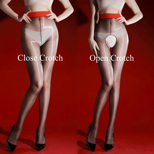 ASHBURN™ Contrast Color Oil-Shine Tights – Ultra Thin, Silky Smooth, One-Line Open Crotch Design.