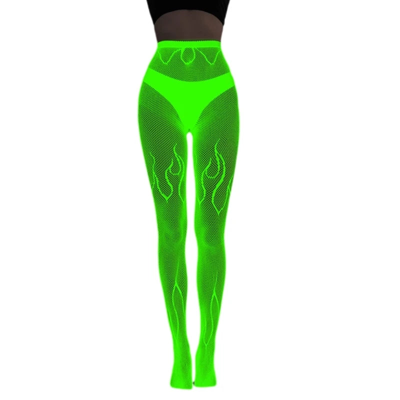 Women Glow in Dark Halloween Fishnet Pantyhose Luminously Spiderweb Skull Pattern Mesh Tights Stockings Party Hosiery