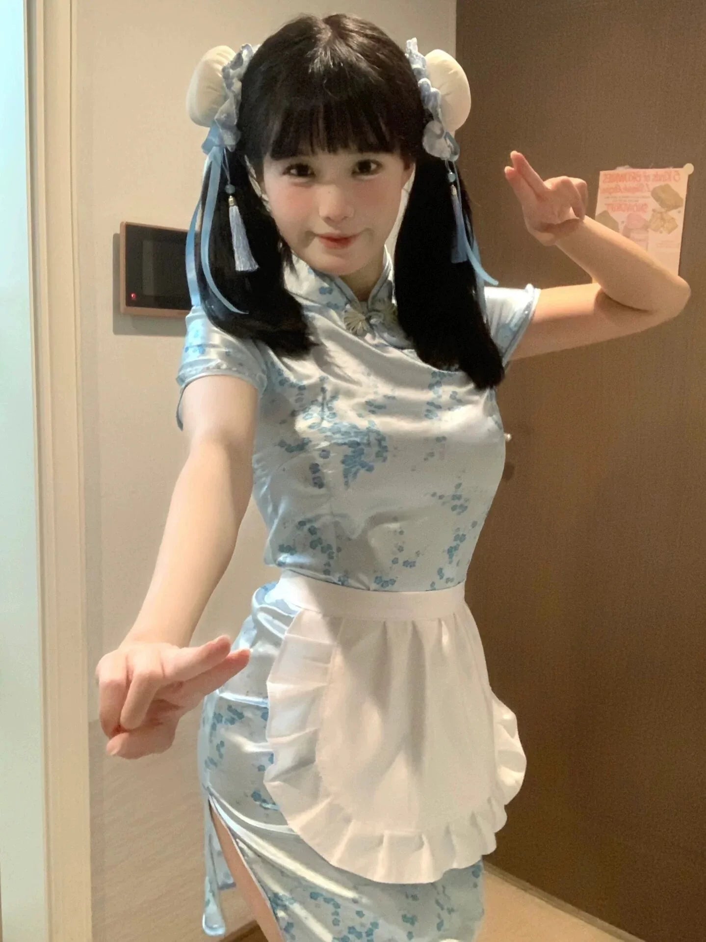 Sexy Mini High Split Cheongsam Women Vintage Button Short Sleeve Qipao Traditional Chinese Silm Dresses Cosplay Costume
