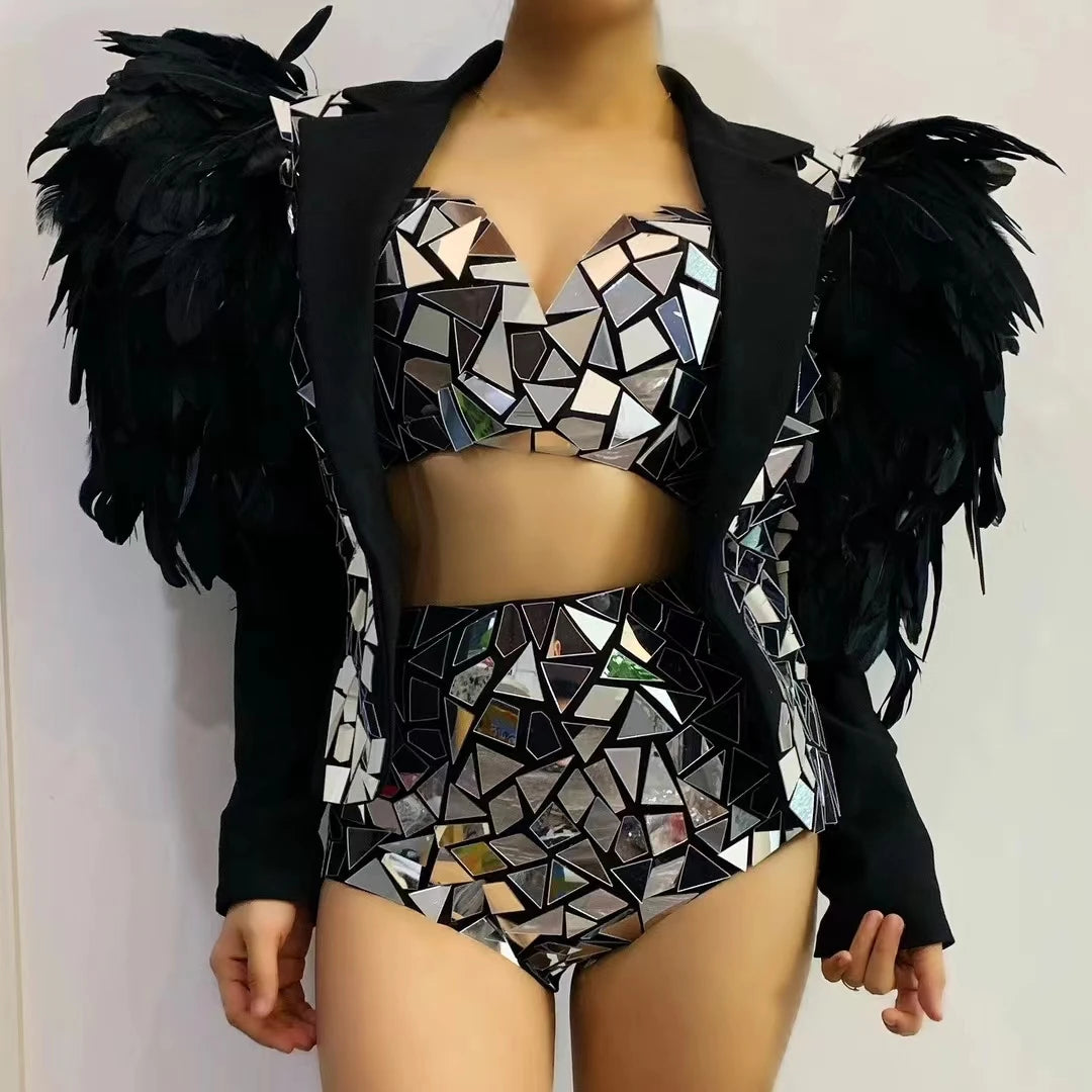 ASHBURN™ VOIDWEAR Command Set – Liquid Halter Top + Gloss Mini Shorts + Cropped Jacket (3-Piece Fit)
