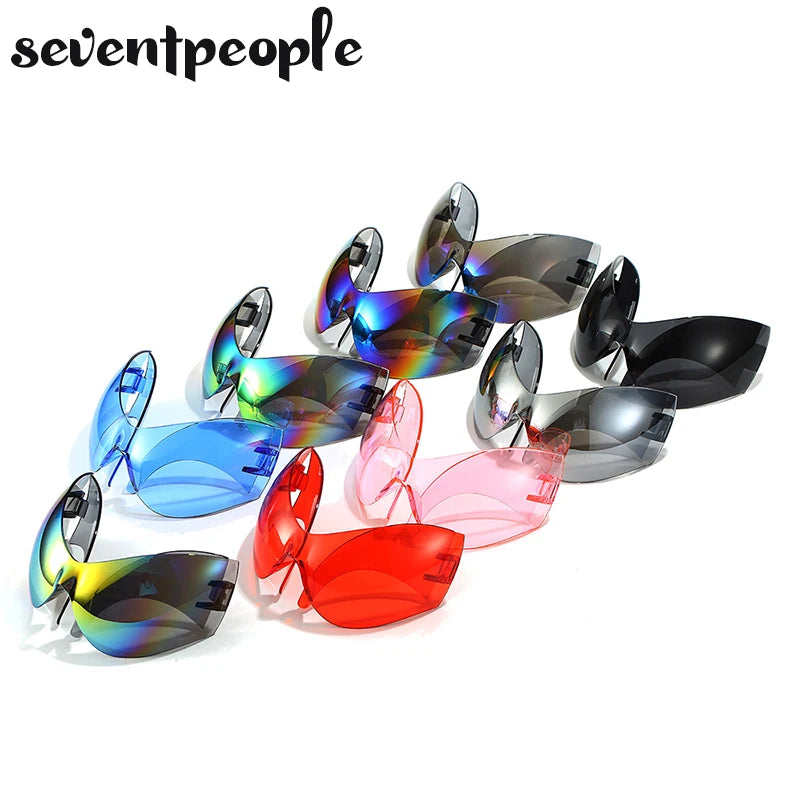 Oversized Punk Y2k Sports Sunglasses Women Men 2000's Steampunk One Piece Sun Glasses Luxury Brand Rimless Cat Eye Shades UV400