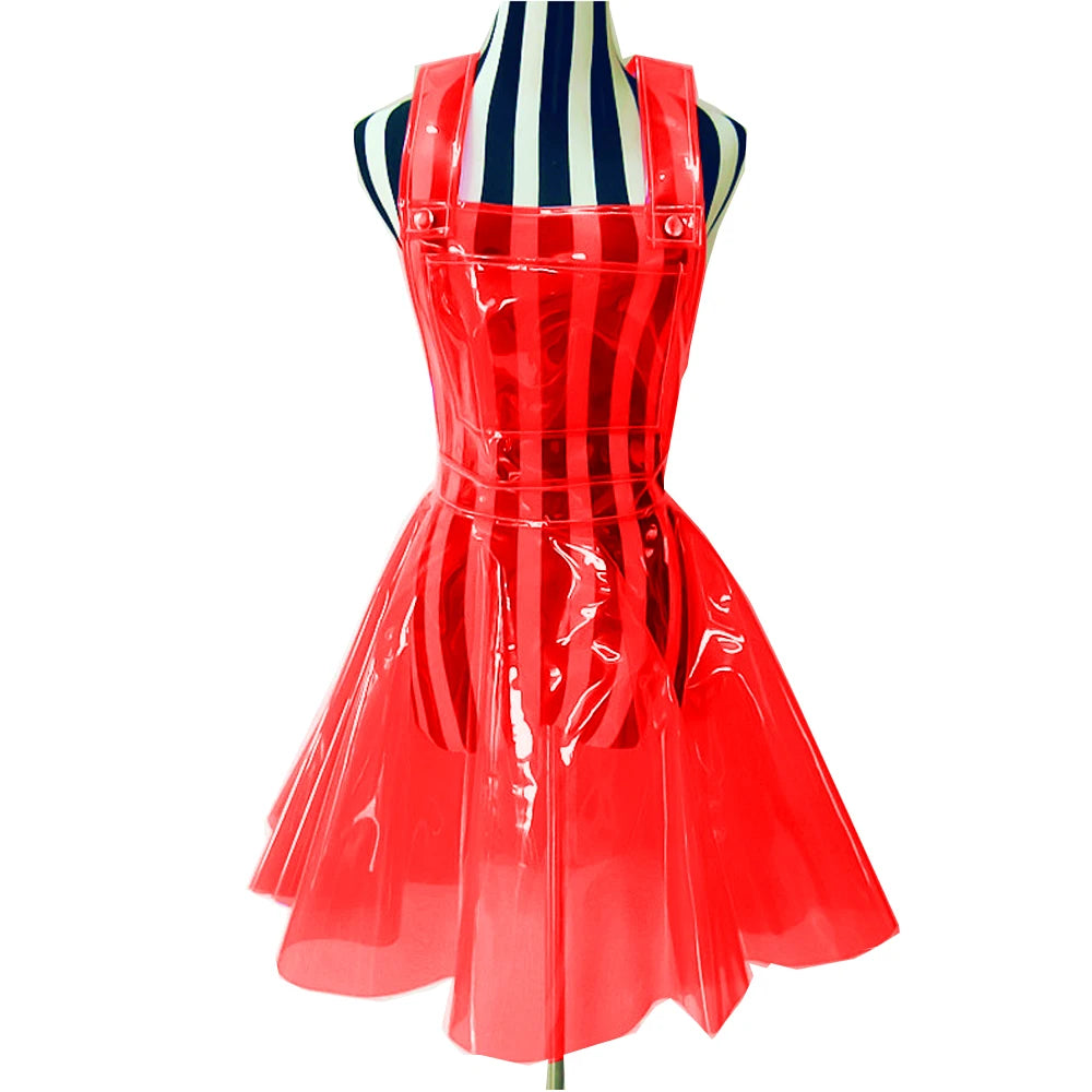 Women Plastic PVC Dress See Through A Line Transparent PVC Clear Dress Waterproof Dress Sexy Costume Gothic Sheer dress S-7XL