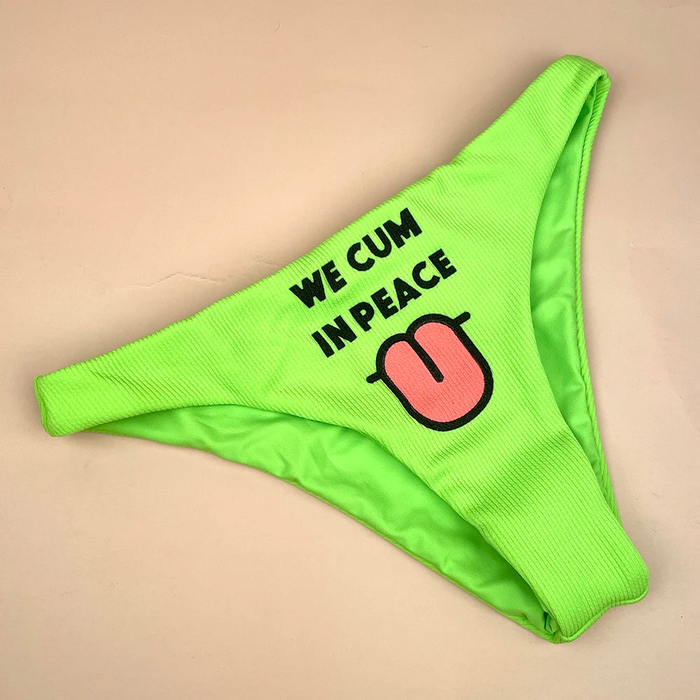 Funny Bikini Women Alien Peace Print Bra Triangle Bottoms Swimsuit Split Bathing Suit Underwear Sexy Bikinis Swimwear