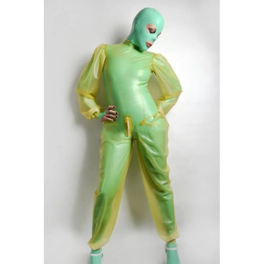 Sexy Latex Catsuit Transparent Rubber Bodysuit Overall Cosplay Jumpsuit Rear Zip 0.4MM