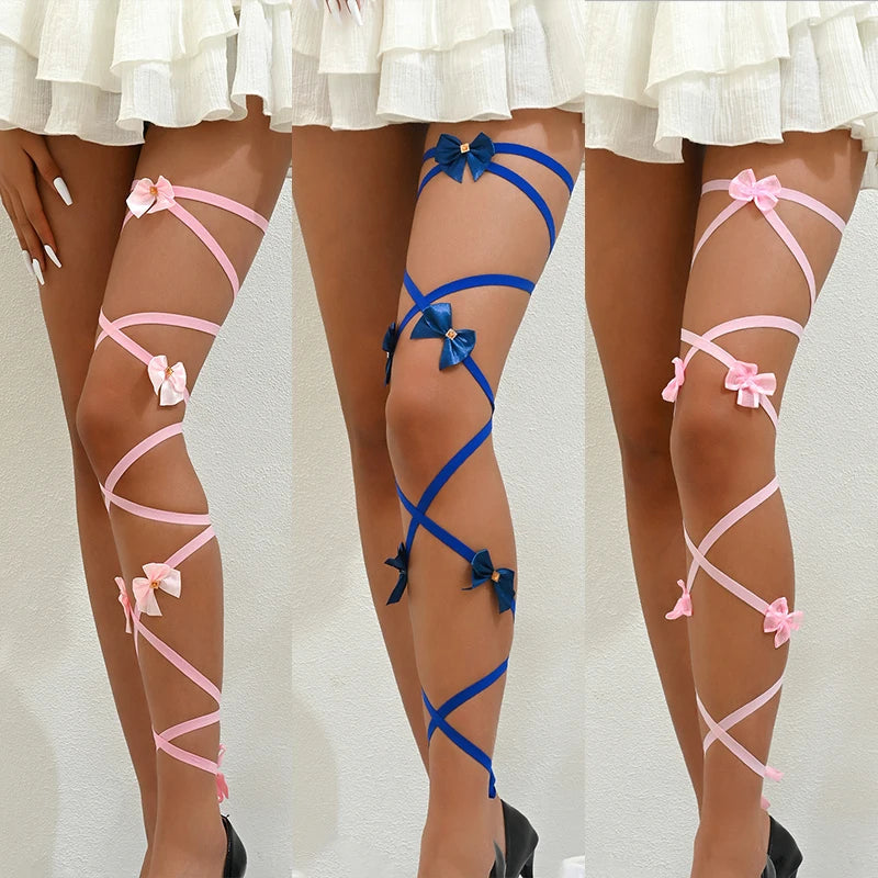 Lace Butterfly Strap Leg Chain Cross Strap Thigh Chain For Women Girl Sexy Elastic Adjustable Band Leg Thigh Chain Body Jewelry