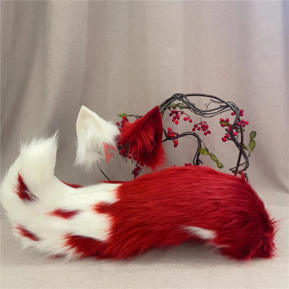 New Hand Made Work Halloween Blond Red Wolf  Wolves Ears Hairhoop Headwear Tail  Black Green Costume Accessories Custom Made