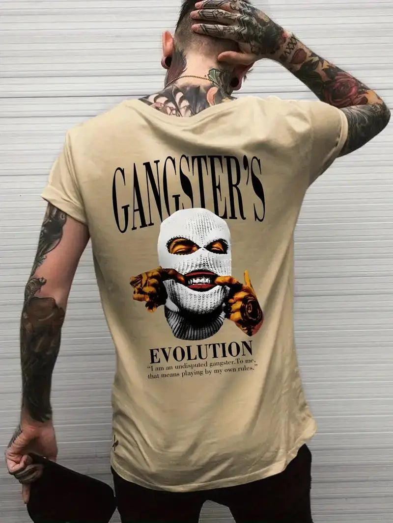 24/25 High-quality American High Street Masked Person Printed T-shirt for Men Oversized Loose Harajuku Short Sleeved Tops