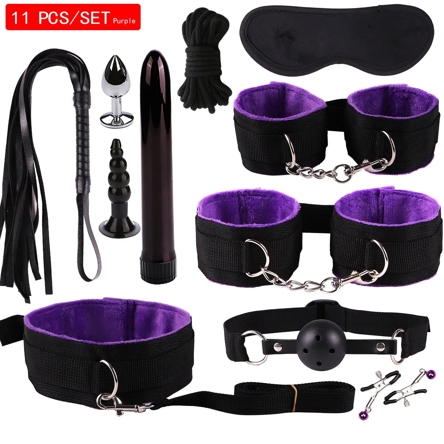 Sex Games Whip Gag Nipple Clamps Sex Toys For Couples Exotic Accessories Sexy Leather BDSM Kits Plush Sex Bondage Set Handcuffs