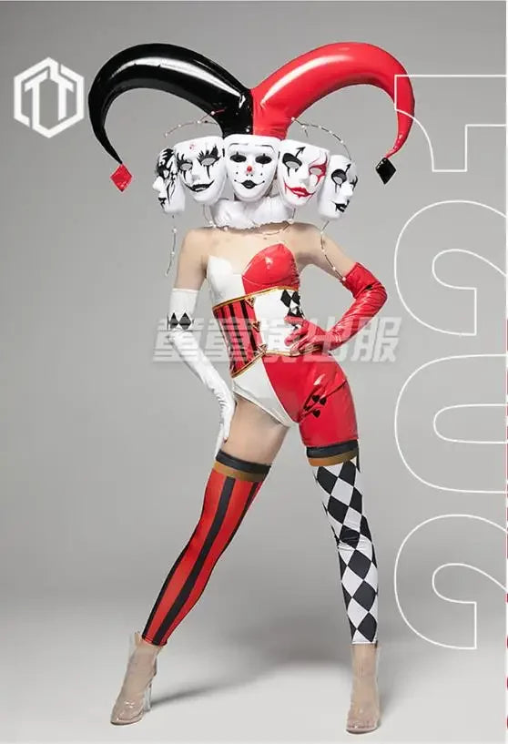 Ashburn Nightclub bar sexy women gogo dance outfit Sexy Customized Make Black Red CLOWN Big horns clown costume