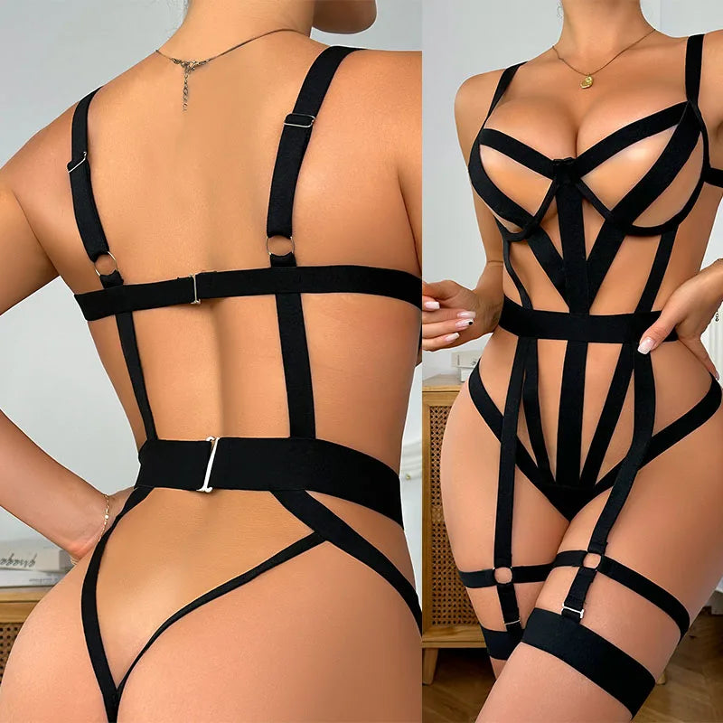 New Hollow Out Bodysuit Sexy Lingerie Woman Fancy Underwear Erotic Prisoner Roleplay Costume Porn BDSM Sex Set Punk Clothes