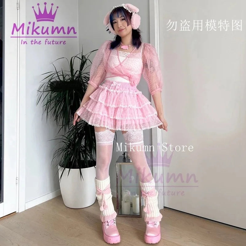Mikumn Harajuku Sweet Lace Shorts Skirts Y2k Japanese Lolita Kawaii JK Ruffles Bloomers Women Elastic Waist Safety Short Pants