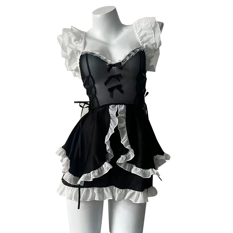 Maid Dress Cosplay Costumes Women Sexy Lingerie Perspective Erotic Underwear Sweet Uniform Skirt Maid Lace Outfit Porno Suit