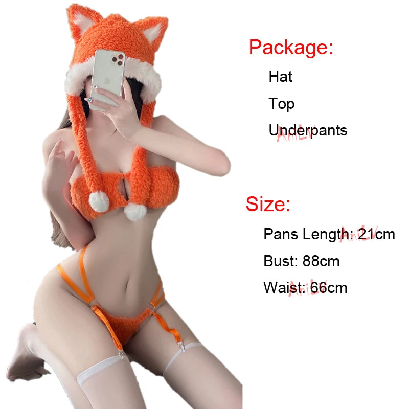 AniLV Cute Fox Plush Underwear Temperament Uniform Clothes Women Hollow Secret Lingerie Outfits Erotic Costume