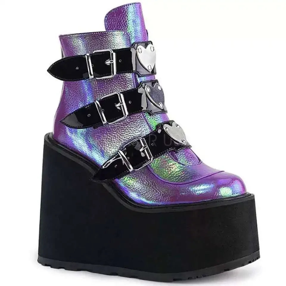 Gothic Ankle Boots for Women Motorcycle Boots Platform Super Women Boots Pumps Autumn Ladies Belt Round Lolita Punk Shoes