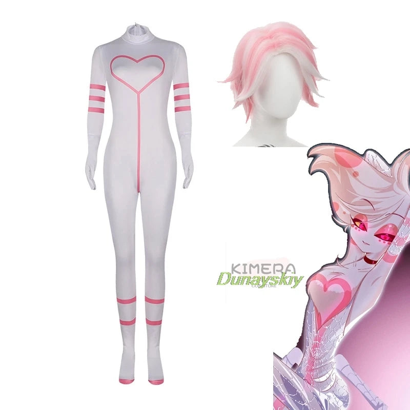 Hazbin Angel Dust Outfit Cosplay Hotel Costume Pink Wig Onsie Sexy Dance Set Clothes Anime Cosplay Angel Halloween Party Uniform