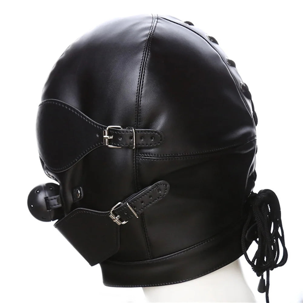 Women Men Sexy Pink Mask Breathable Adjustable Leather Face Masks With Mouth Gag Cosplay Games Headpiece Hood BDSM Erotic Toys