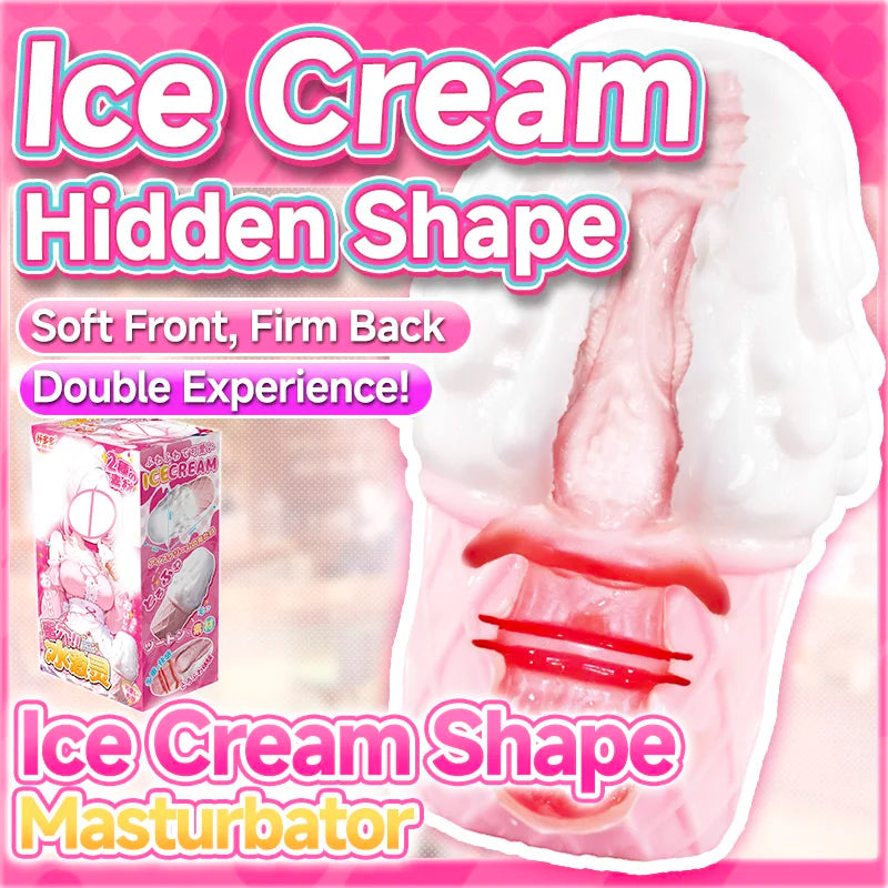YUU Ice Cream Shape Masturbator for Male Hidden Sex Toy Pocket Pussy Anime Vagina Sucking Masturbation Toy for Men Soft Portable