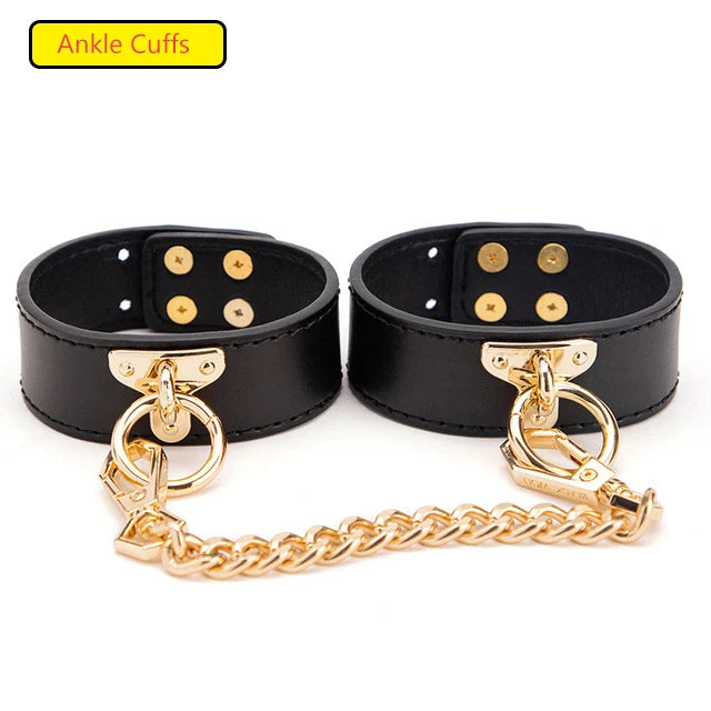 Erotic Bed Bondage Kits Slave Restraint Bondage Set Genuine Leather Collar Gag Whips Handcuffs Adult Sex Toys For Women Couples