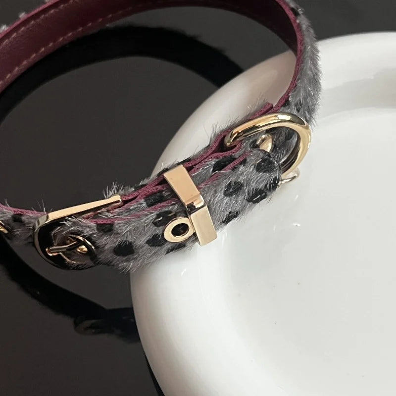 Y2k Sweet Cool Punk Puppy Footprint Tag, Leopard Pattern Horse Hair Choker Collar Leather Neck Belt Party Necklace