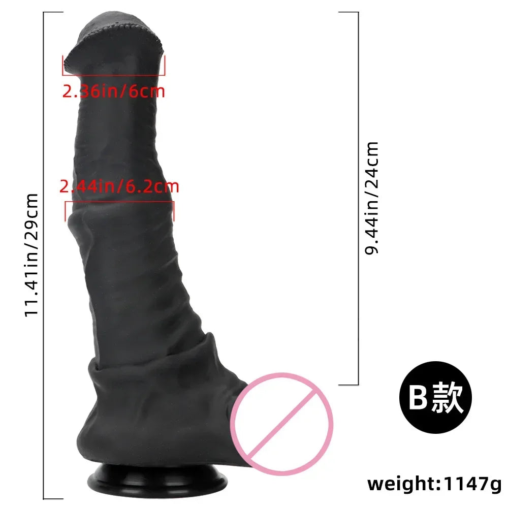 Black Horse Super Large Vestibular Anal Masturbation Device Simulated Penile Silicone Soft Sex Toy