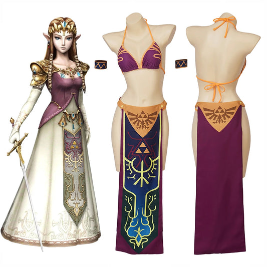 Game Twilight Princess Cosplay Costume Adult Women Swimsuit Bikini Party Set with Wrap Skirt Breath of the Wild Cosplay Swimwear