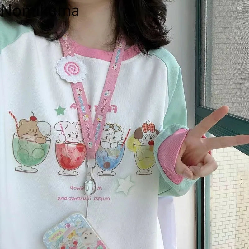 2025 Ropa Mujer Japanese Hoodies Women Clothing Long Sleeve O-neck Oversized Tops Anime Fashion Casual Sweet Y2k Sweatshirts