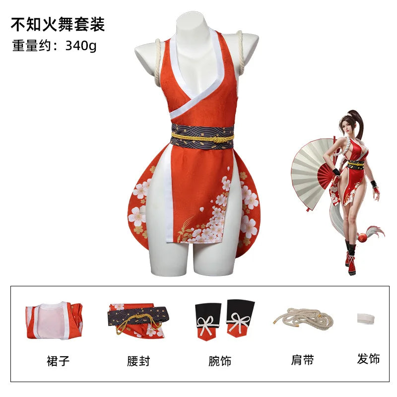 Sexy Anime Mai Shiranui Cosplay Fantasy Game Costume Mai Shiranui Adult Women Men Halloween Roleplay Fantasia Clothes Wig Shoes
