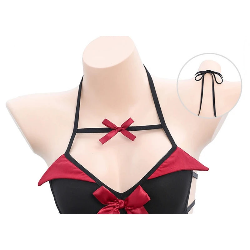 Sexy Demon Hollow Bodysuit Cosplay Costume Red Witch Nightdress Cute Girl Underwear Role Play Lingerie Women Outfits Nightgown