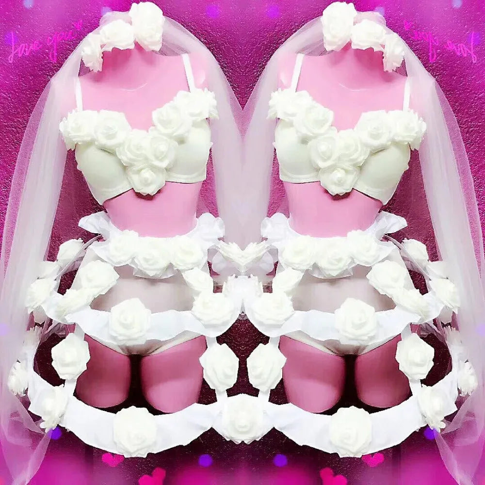 Valentine's Day Costume Red Rose Flower Tiered Skirt Dance Outfit Adult Carnival Party Bar Nightclub Performance Sexy Stage Wear