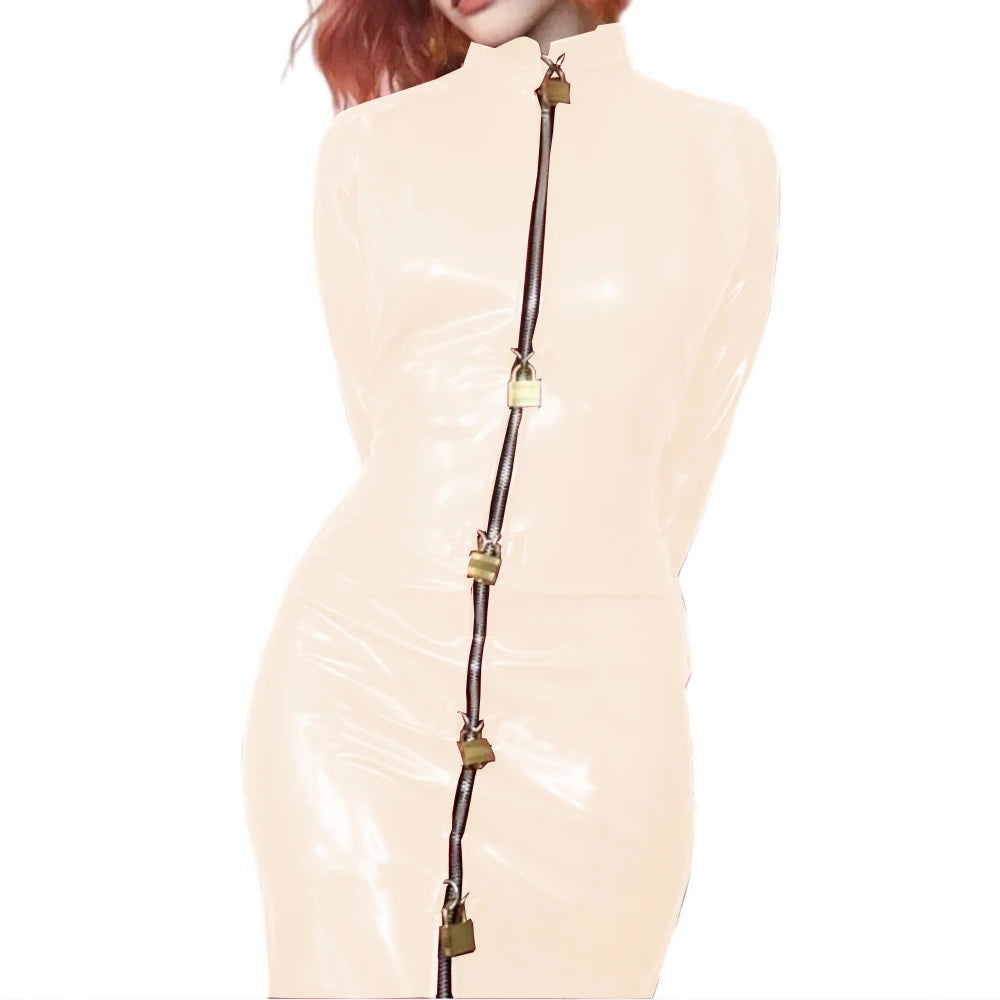 Lockable Sexy Sissy Cosplay PVC Leather Dress Long Sleeve Bodycon Madi Dress Bondage Bag Cover Hobble Dress Women Men Clubwear